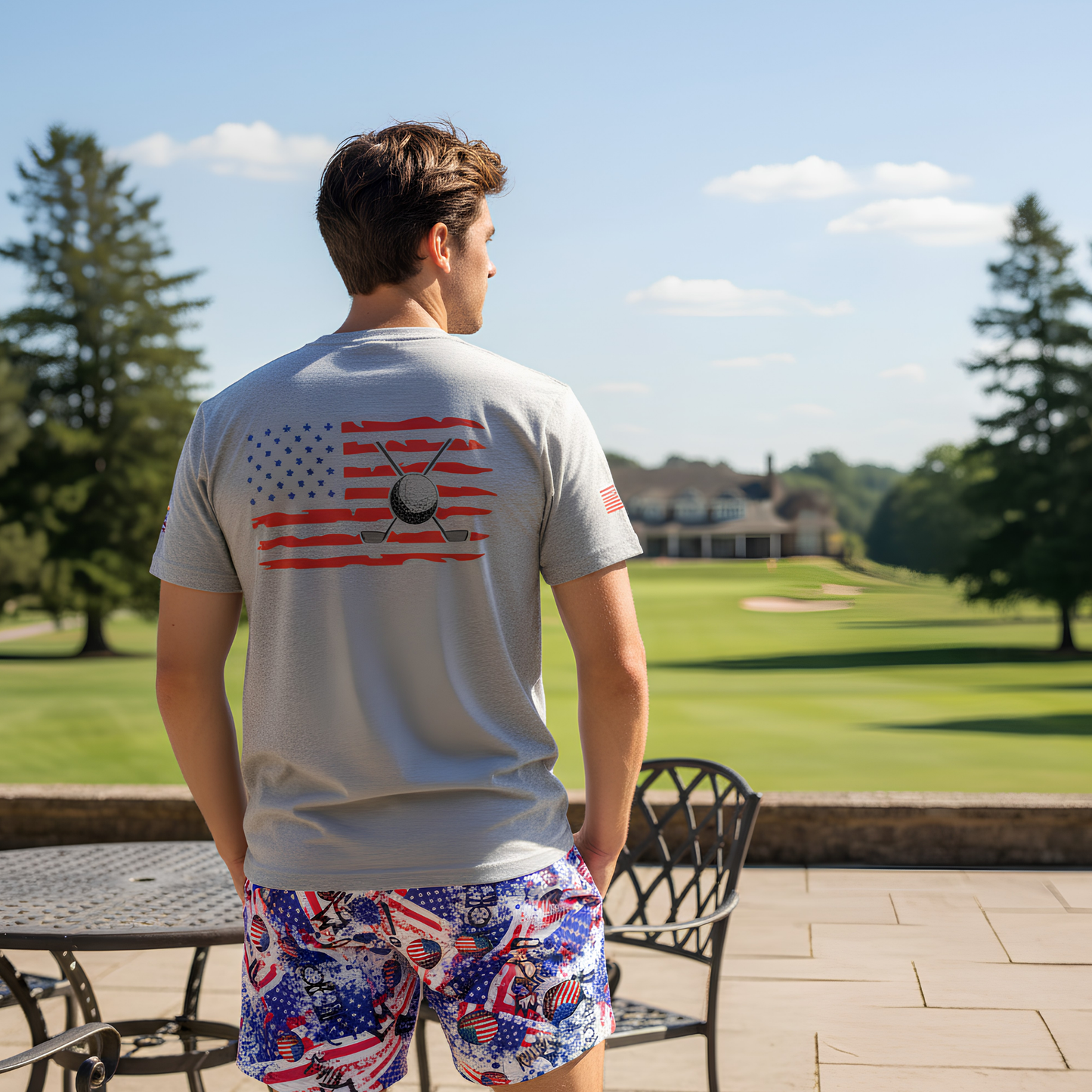 Adult American Flag Patriotic Golf Graffiti Mesh Shorts