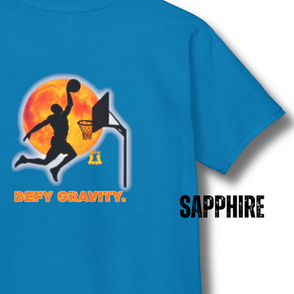 Youth Defy Gravity Basketball Tee, Slam Dunk Short Sleeve T-Shirt
