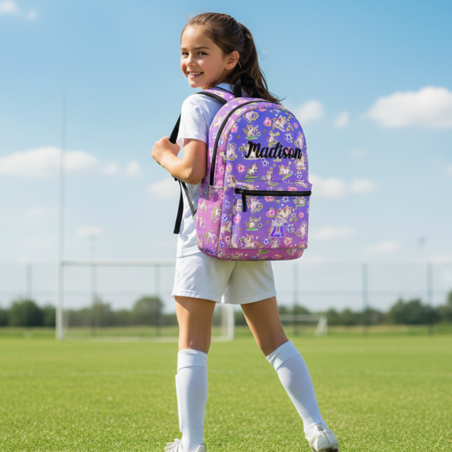 Personalized Unicorn Soccer Backpack, Custom Kids Sports and Travel Bag