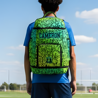 Personalized Sports Bag, Gradient Green Graffiti Soccer Bag