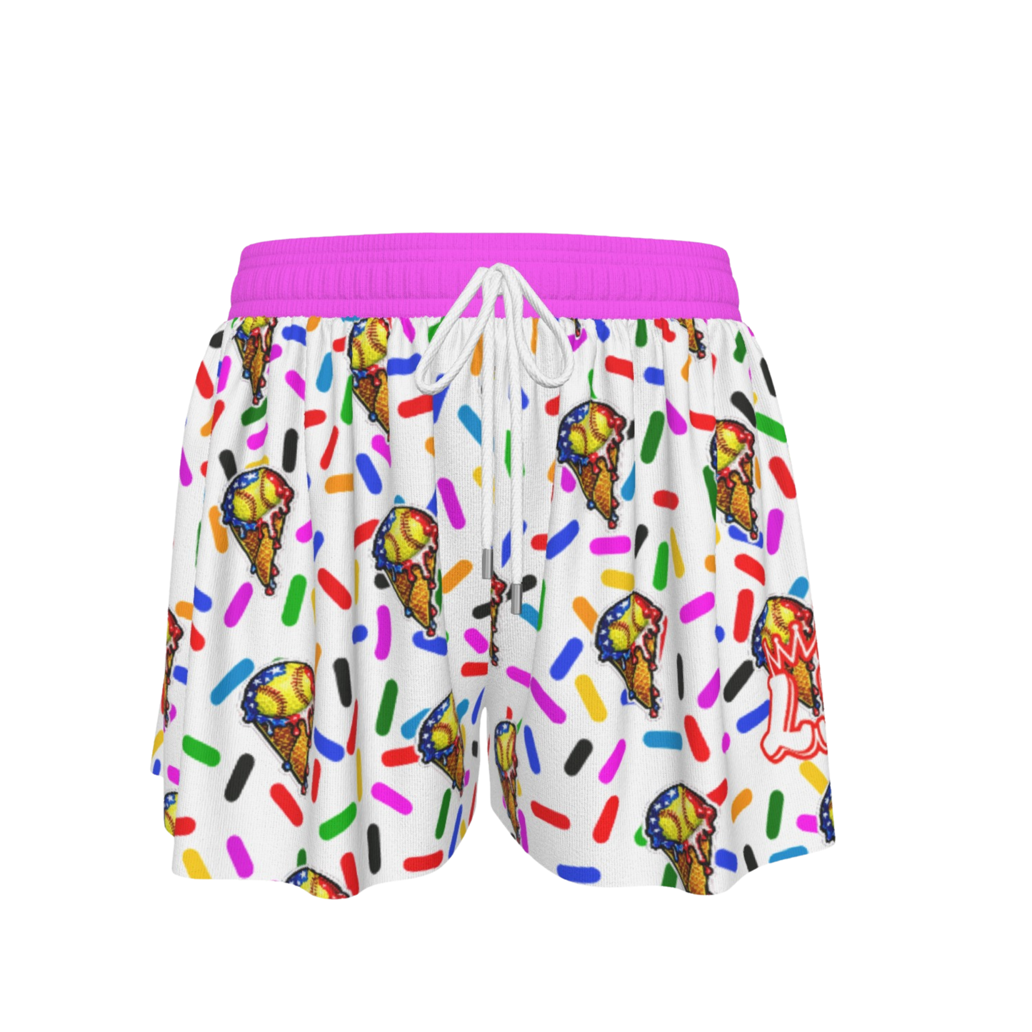 Girls Softball Ice Cream Drip Butterfly Shorts