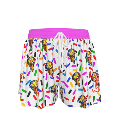 Girls Softball Ice Cream Drip Butterfly Shorts