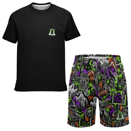 Boys Halloween Football Two-Piece Mesh Shorts and T-Shirt Set