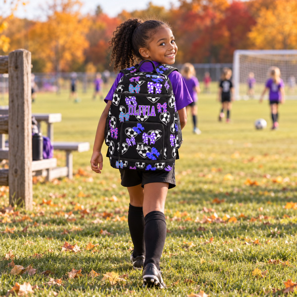 Large Personalized Girls Soccer Backpack - Hearts and Bows