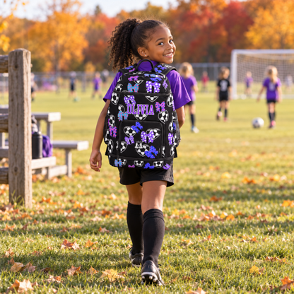 Large Personalized Girls Soccer Backpack - Hearts and Bows