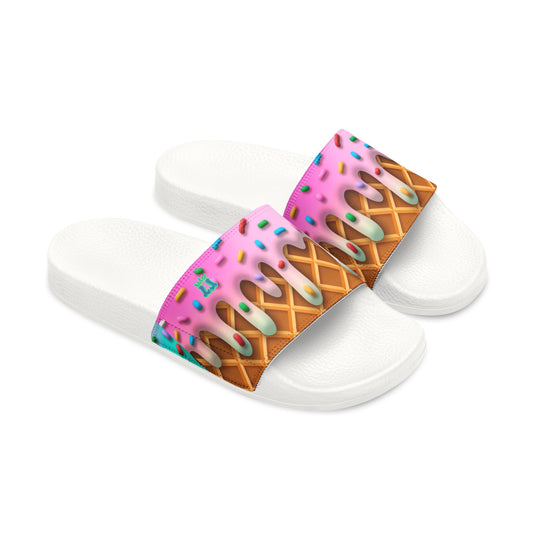 Kids Ice Cream Waffle Cone Drip Slides Sandals, Youth Casual Footwear