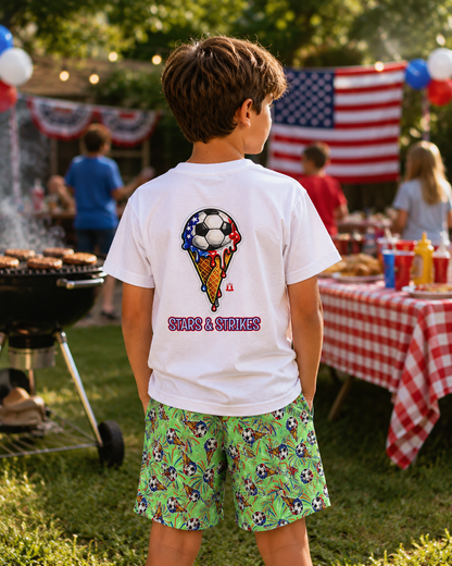 Youth Patriotic Soccer Fireworks Mesh Shorts -Green Edition