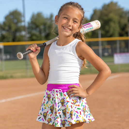 Girls Softball Ice Cream Drip Butterfly Shorts