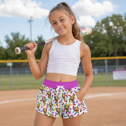 Girls Softball Ice Cream Drip Butterfly Shorts