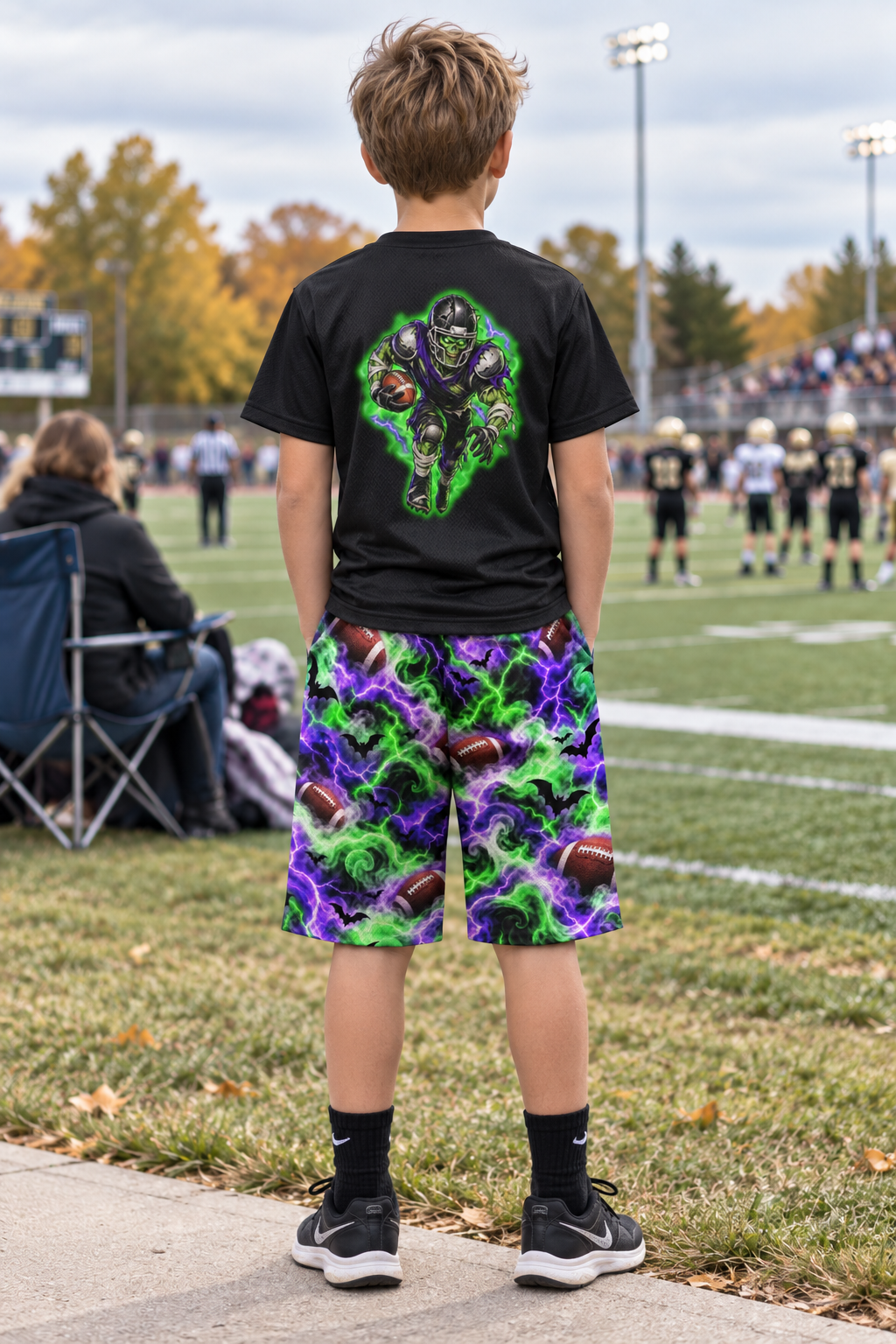 Youth Football Halloween Mesh Shorts and T-Shirt Set, Zombie Theme