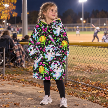 Girls Softball Halloween Blanket Hoodie