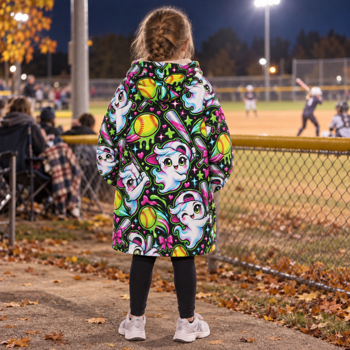 Girls Softball Halloween Blanket Hoodie