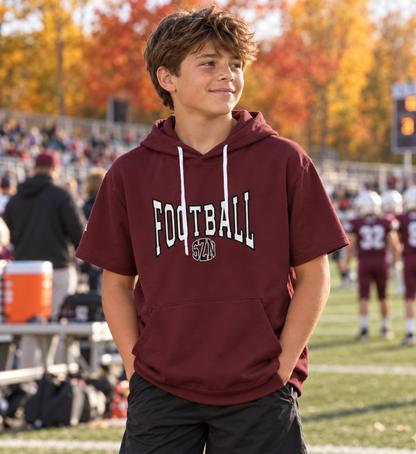 Football Season Short Sleeve Hoodie - Maroon
