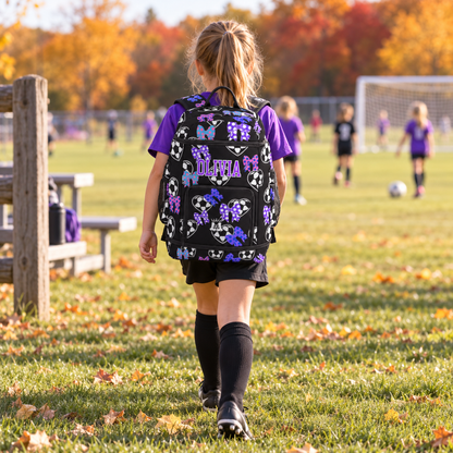Large Personalized Girls Soccer Backpack - Hearts and Bows