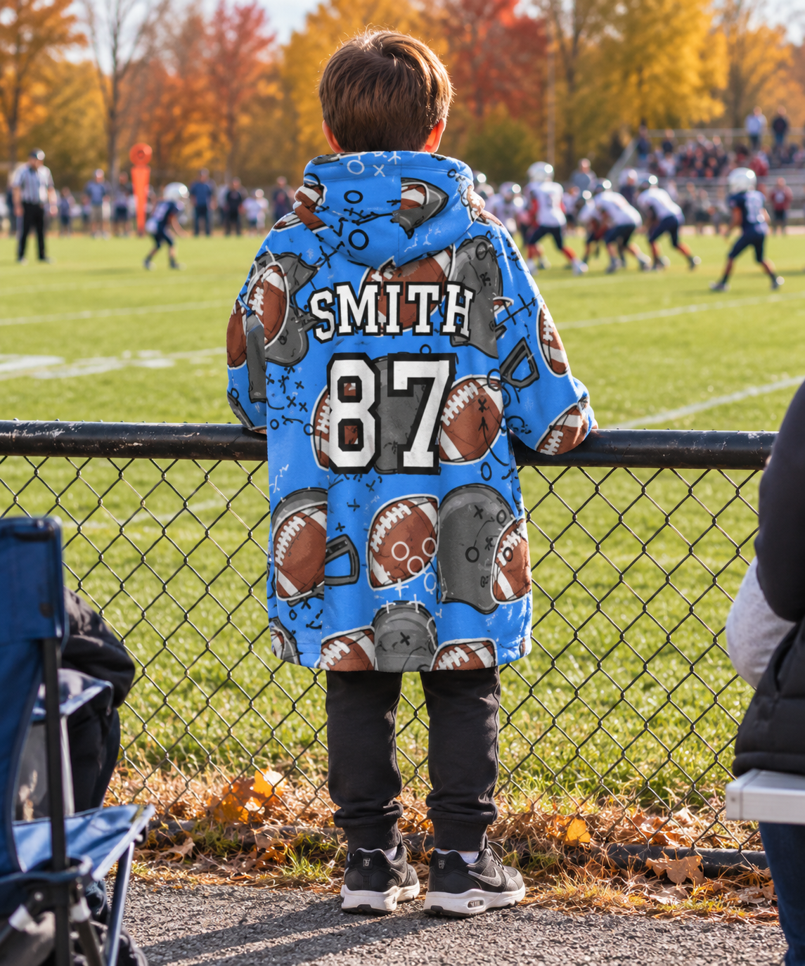 Personalized Youth Football Blanket Hoodie, Light Blue