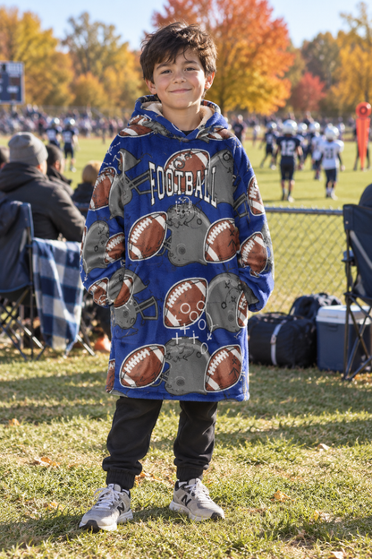 Youth Personalized Football Blanket Hoodie - Dark Blue