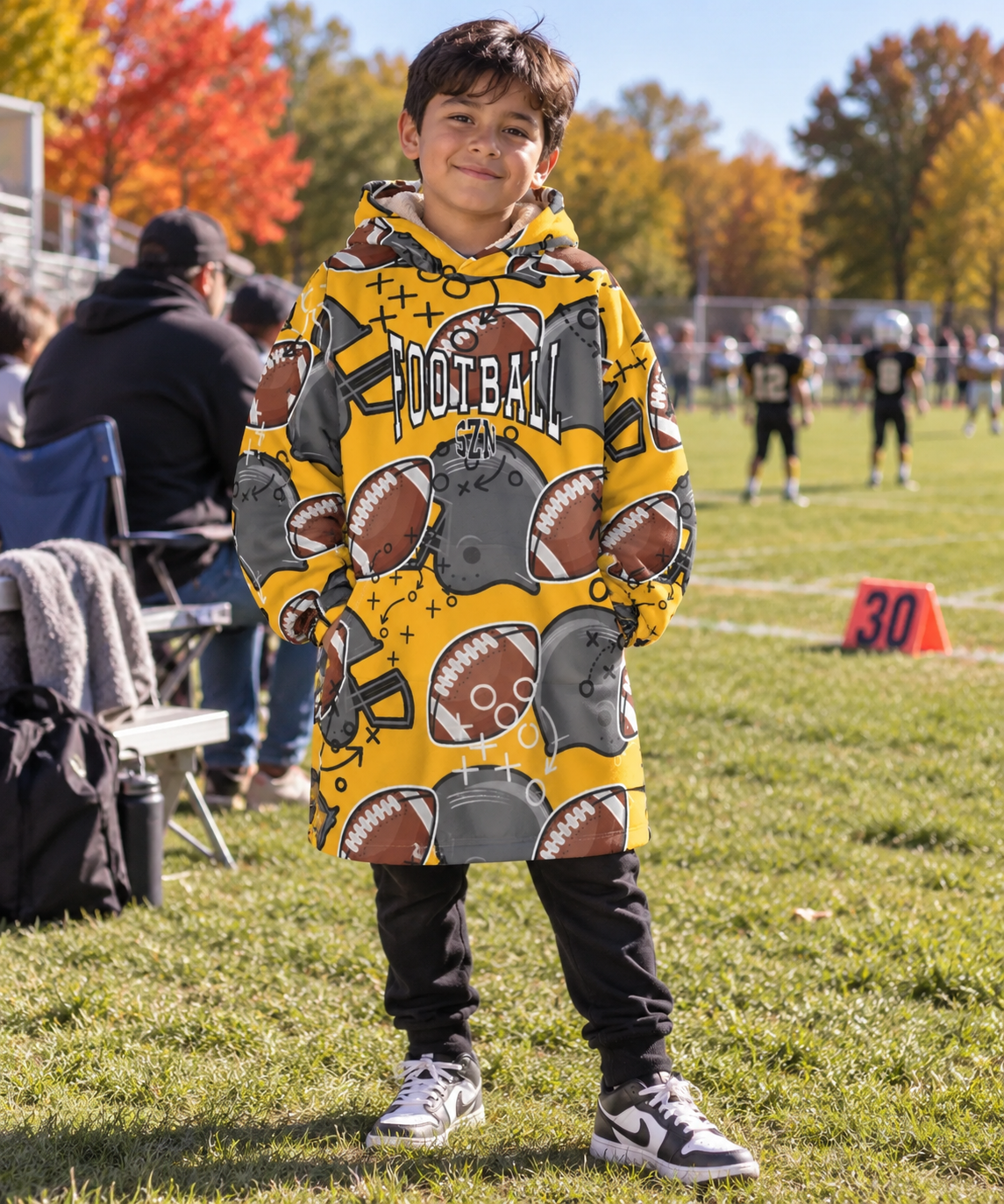 Kids Personalized Football Blanket Hoodie- Yellow