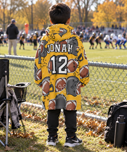 Kids Personalized Football Blanket Hoodie- Yellow