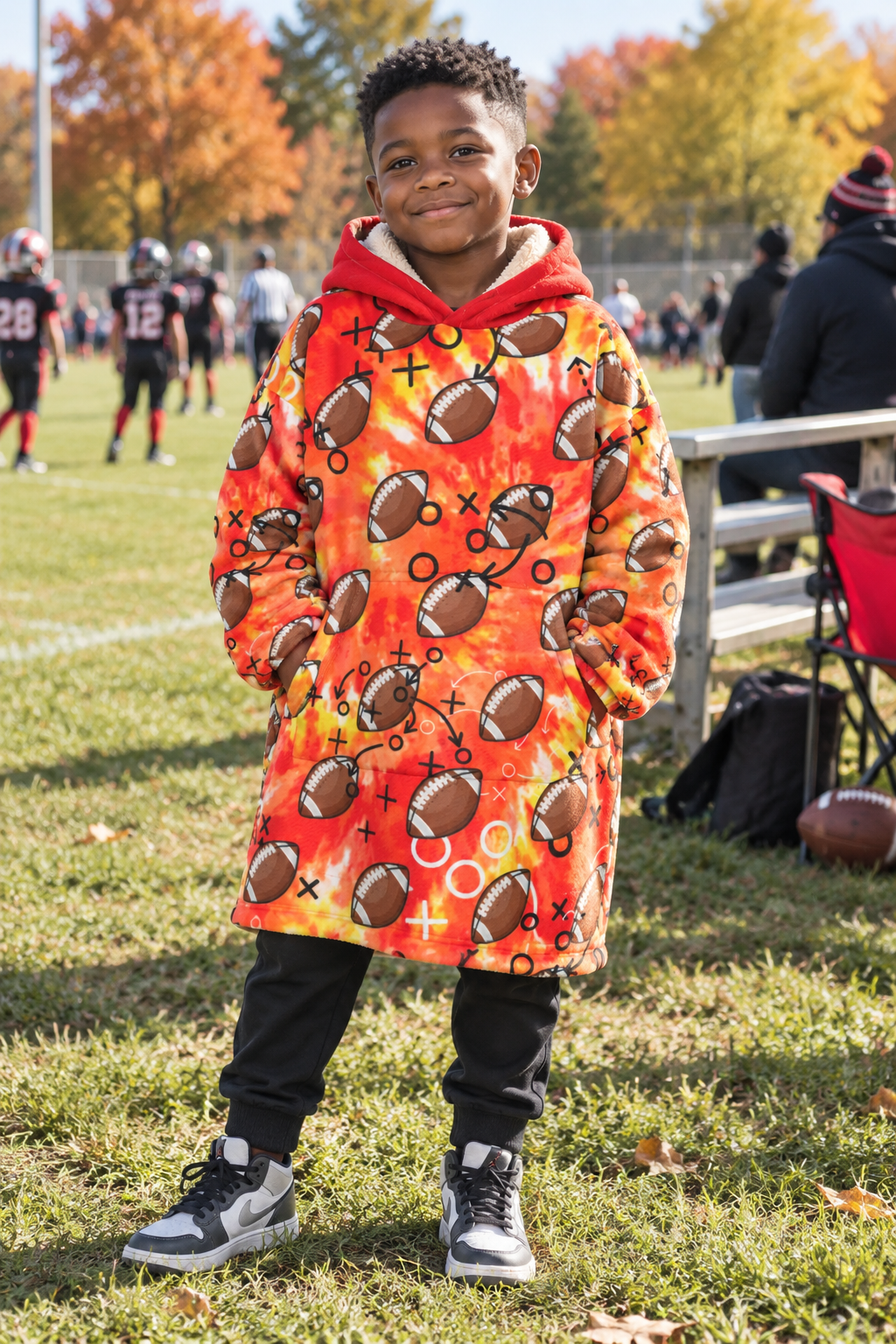 Personalized Kids Tie Dye Football Blanket Hoodie