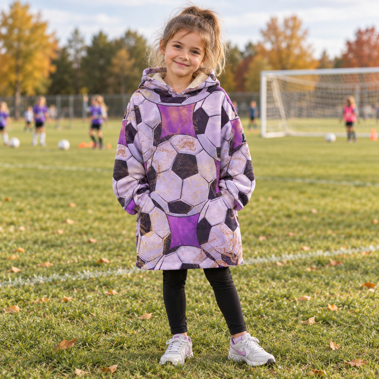Personalized Girls Purple Soccer Blanket Hoodie