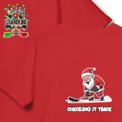 Youth Hockey Graphic T-Shirt, Santa Checking it Twice