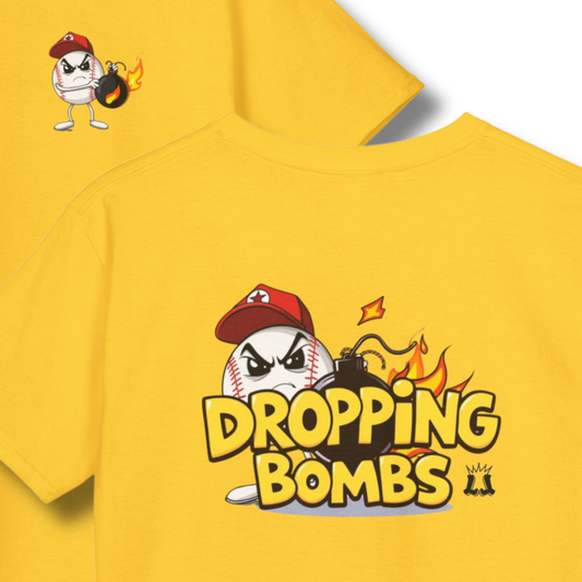 Youth "Dropping Bombs" Baseball Humor Tee