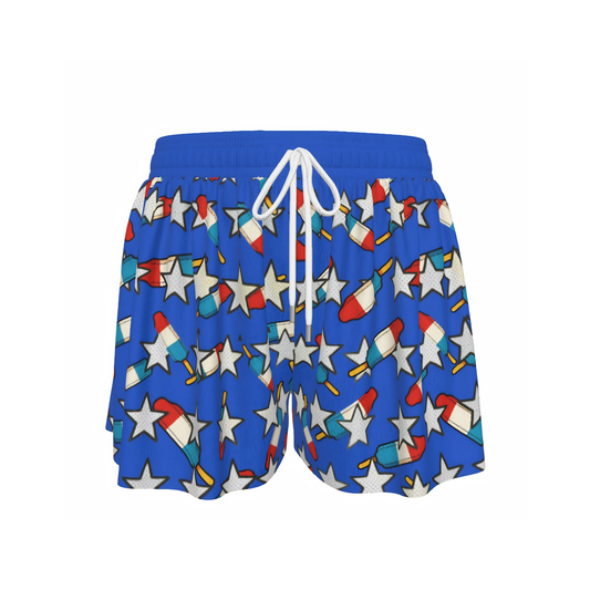 Girls Patriotic Stars and Popsicles Athletic Butterfly Shorts
