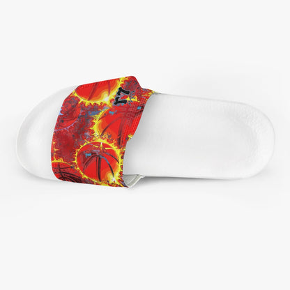 Men's Basketball Velcro Slides, Basketball On Fire