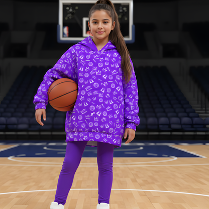 Kid's Fleece Lined Purple Soccer Graffiti Hoodie