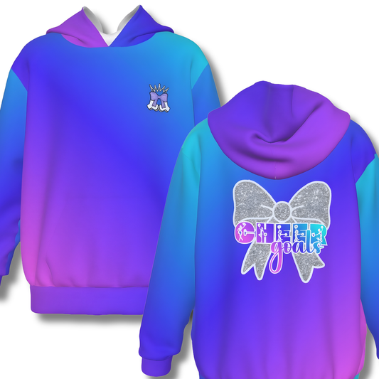 Girl's Cheer Hoodie, Gradient Blue Cheerleader Sweatshirt