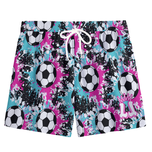 Youth Soccer Shorts Paint Splatter Pink and Blue Edition