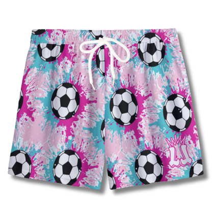 Youth Soccer Shorts Paint Splatter Pink and Aqua Edition