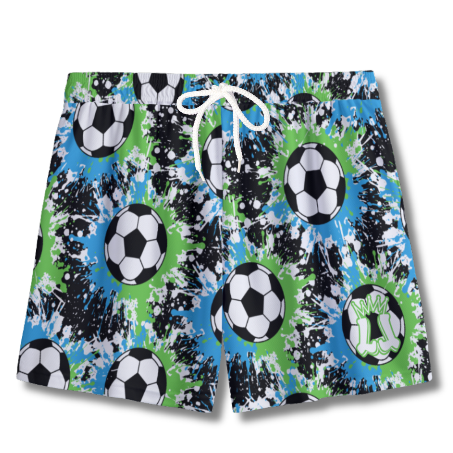 Youth Soccer Shorts Paint Splatter Black, Green and Blue Edition
