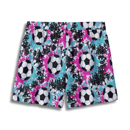Youth Soccer Shorts Paint Splatter Pink and Blue Edition