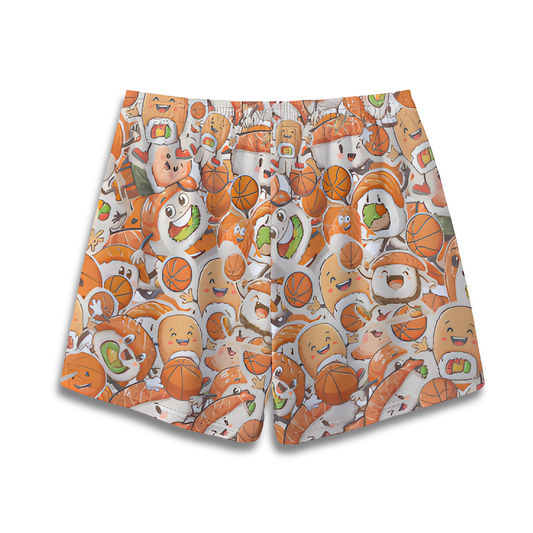 All-Over Print Adult Mesh Shorts, Sushi Lovers Design
