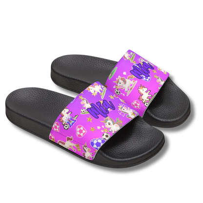 Personalized Kids Unicorn Sandals, , Removable Strap Youth Soccer Slide Sandals