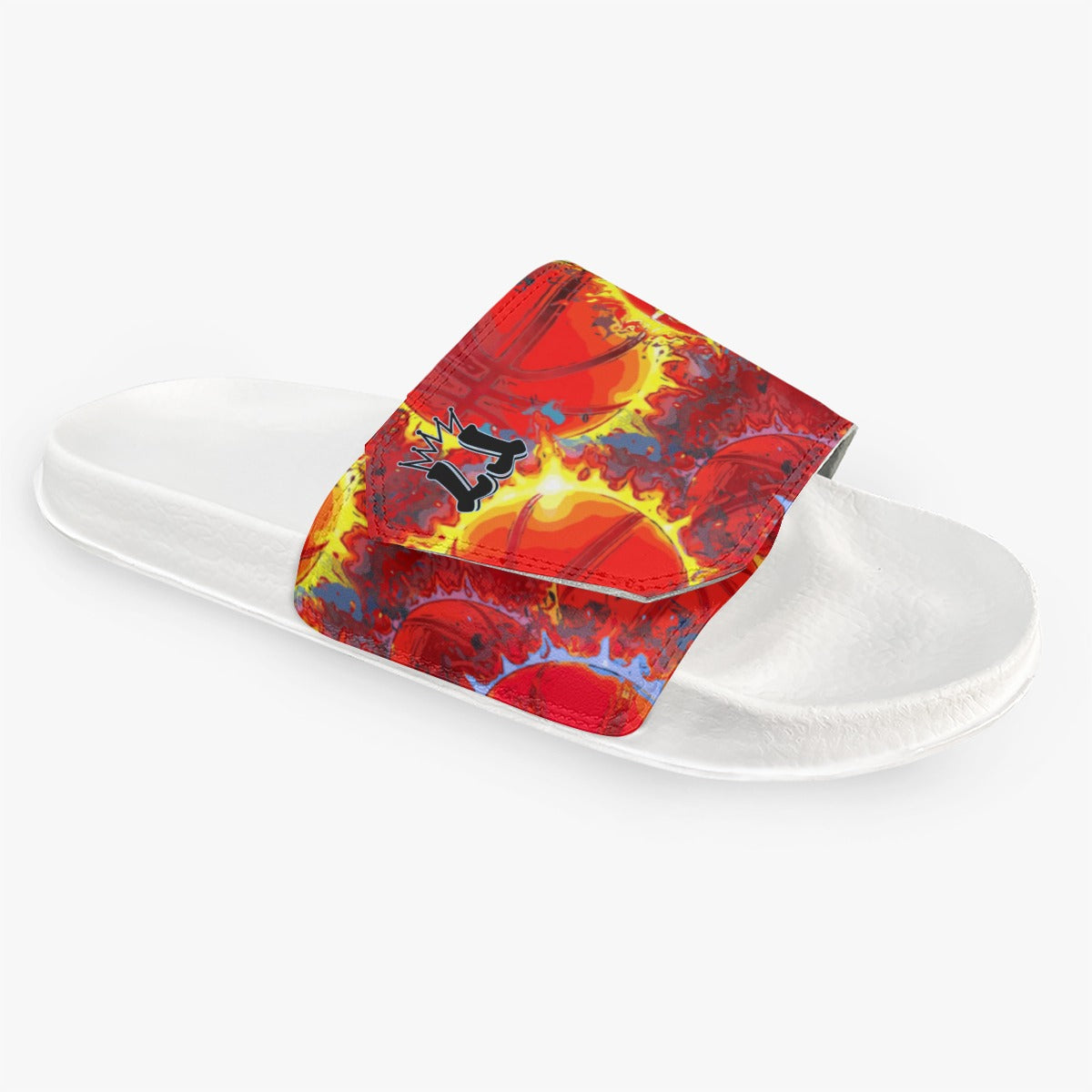 Men's Basketball Velcro Slides, Basketball On Fire
