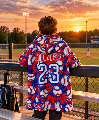 Kid's Sherpa Fleece Hoodie Blanket - Baseball (Personalized)