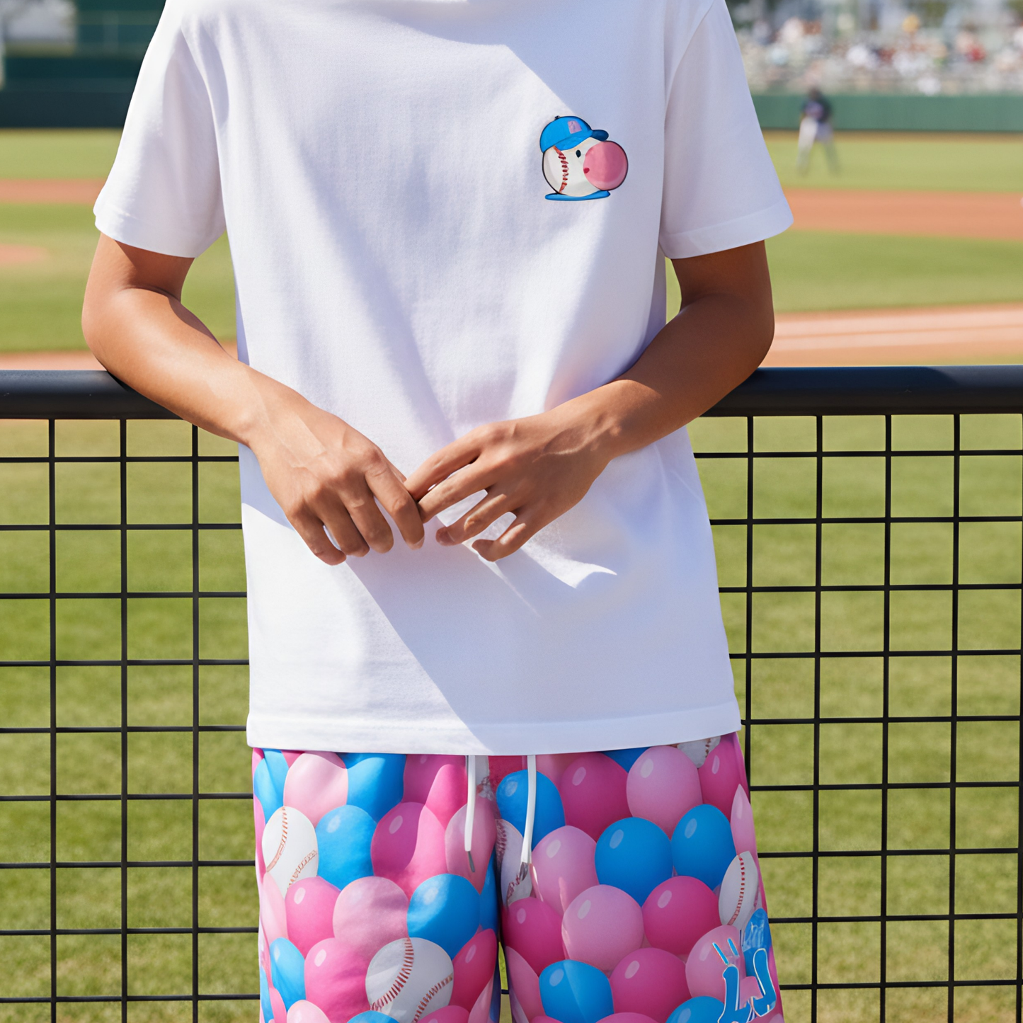 Teen and Adult Baseball Bubblegum Mesh Shorts