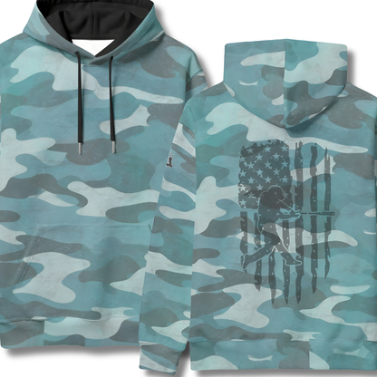 Adult Unisex Camo American Flag Baseball Hoodie