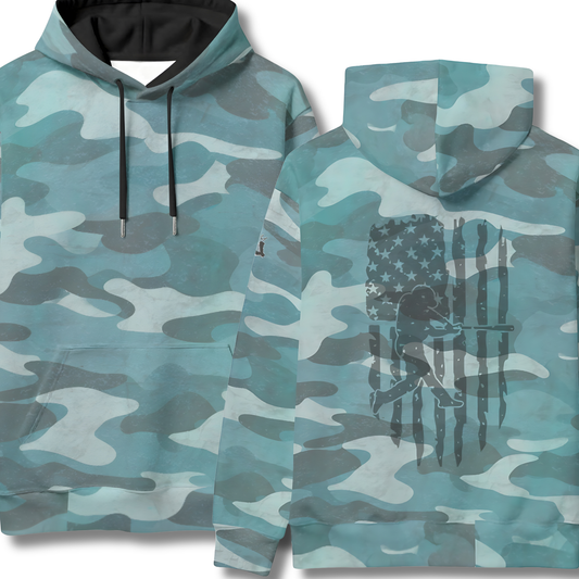 Adult Unisex Camo American Flag Baseball Hoodie
