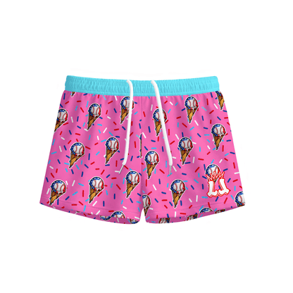 Kids Patriotic Baseball Drip Mesh Shorts - Pink Edition