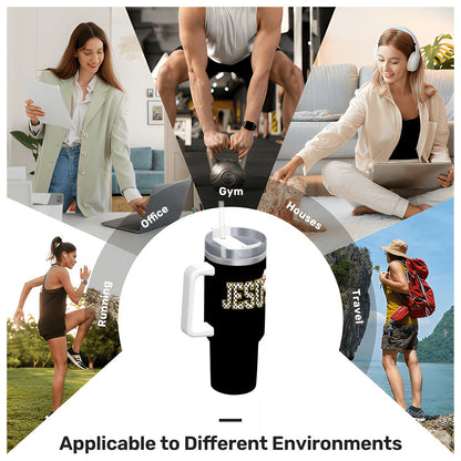 Coquette Polka Dot 'Jesus' Travel Coffee Mug with Handle and Straw (40oz)