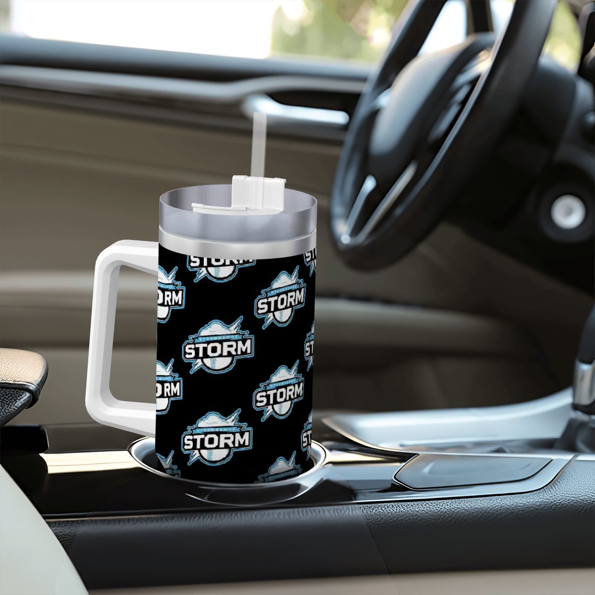 Storm Travel Coffee Mug with Handle and Straw (Black, 40oz)