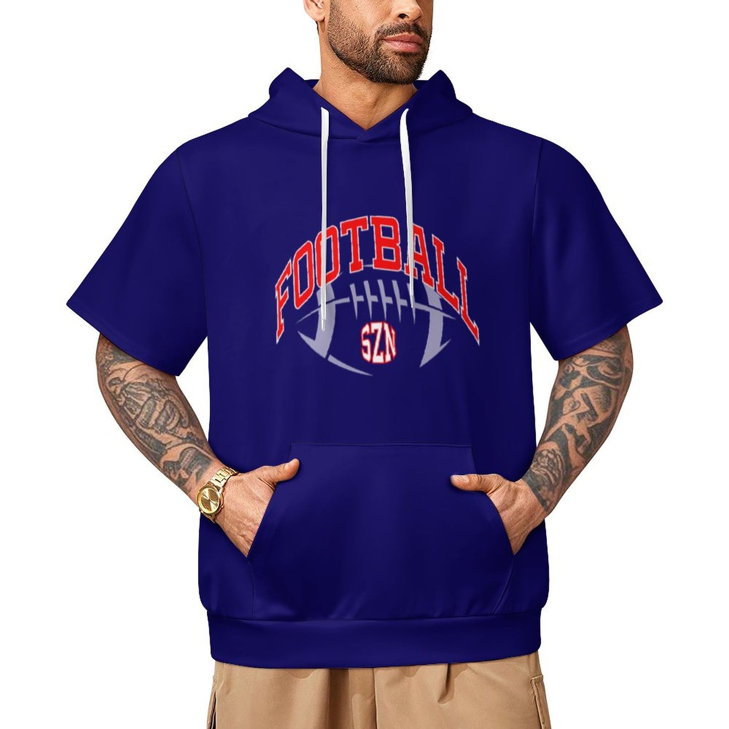 Football Season Short Sleeve Blue Hoodie