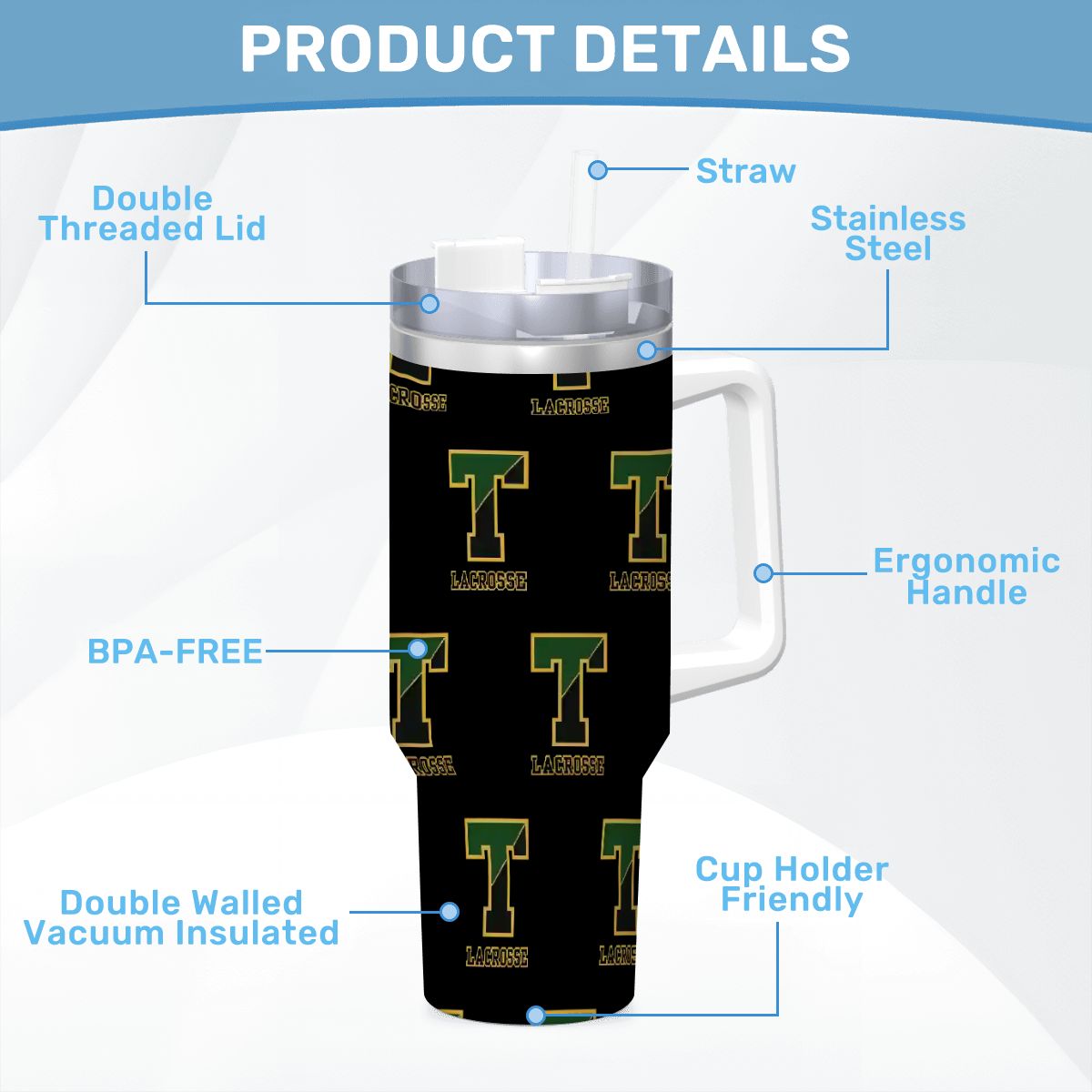 TRYLAX Travel Coffee Mug with Handle and Straw (40oz)