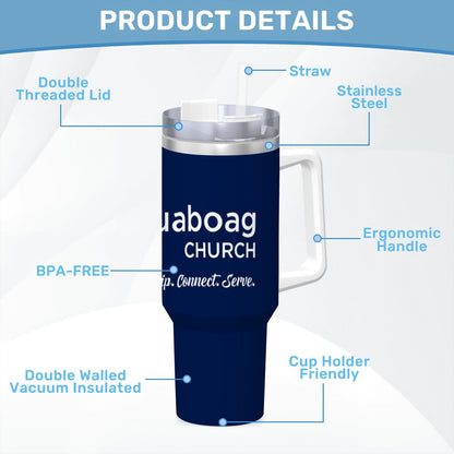 Quaboag Church Travel Coffee Mug with Handle and Straw (40oz)