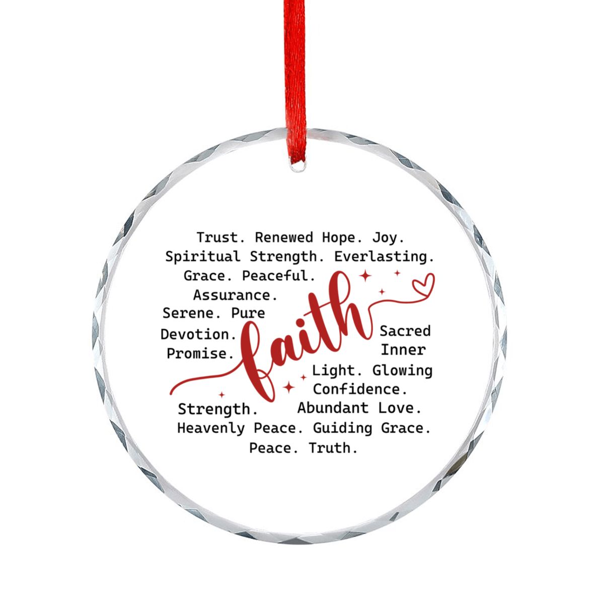 Faith Typography Round Glass Christmas Ornament