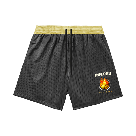 Adult Brimfield Inferno Softball Mesh Shorts - Black & Gold Edition (with inner liner)