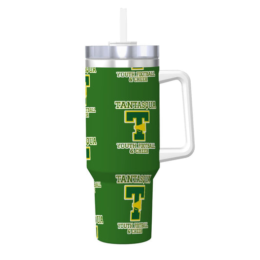 Warriors Cheer Travel Coffee Mug with Handle and Straw (40oz) Green